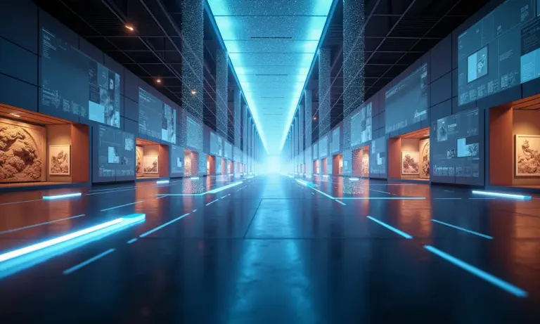 Conceito abstrato de museus virtuais interconectados.