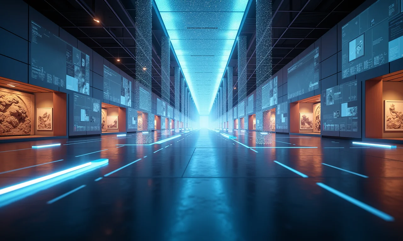 Conceito abstrato de museus virtuais interconectados.