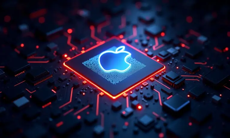 Conceito visual de Hackintosh com peças de computador e logo da Apple