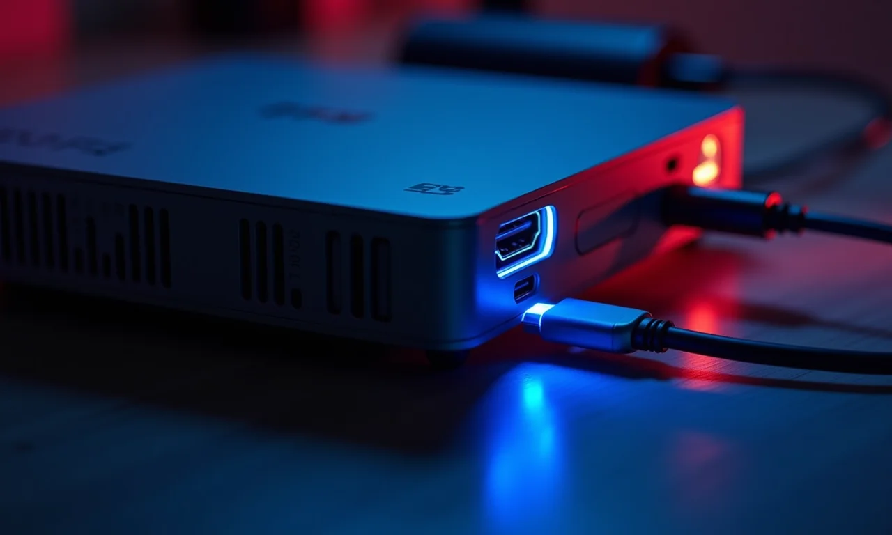 Conectividade moderna de um projetor com múltiplas interfaces.