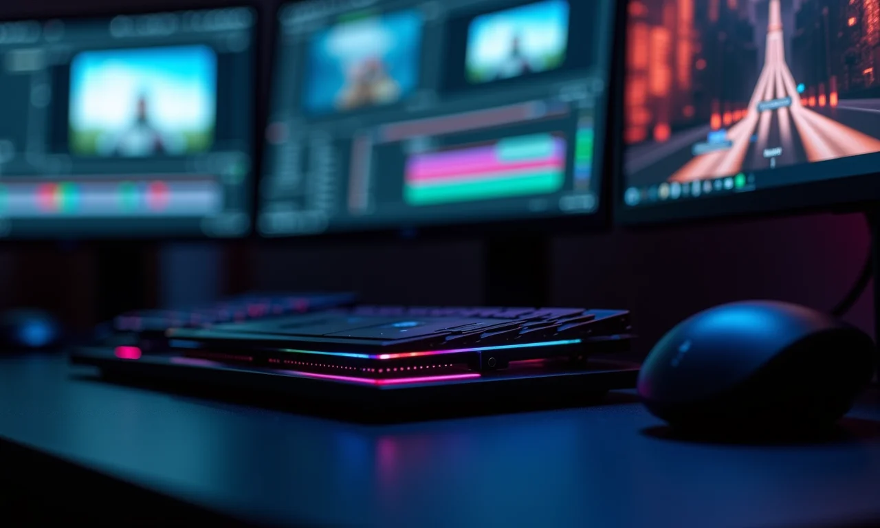 Configuração moderna de edição de vídeo com foco no poder de processamento.