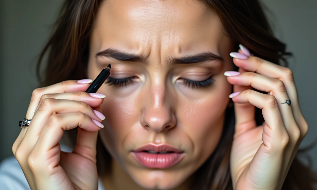 Delineador borrado e mal aplicado.