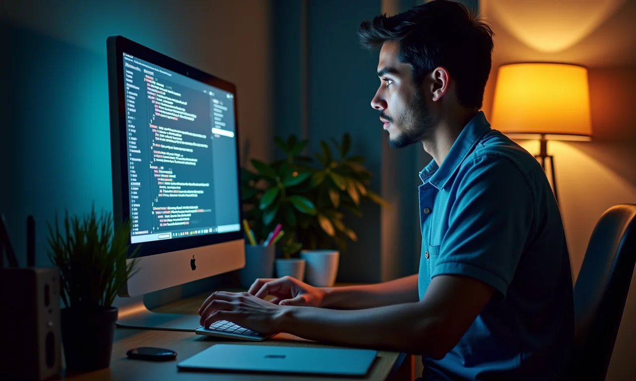 Desenvolvedor configurando ambiente de servidor em casa