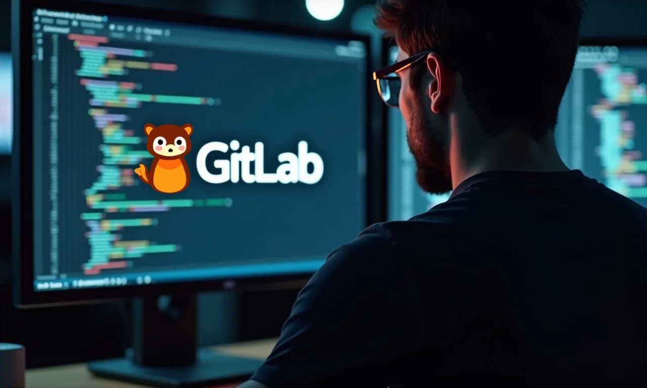 Desenvolvedor usando interface GitLab para controle de versão