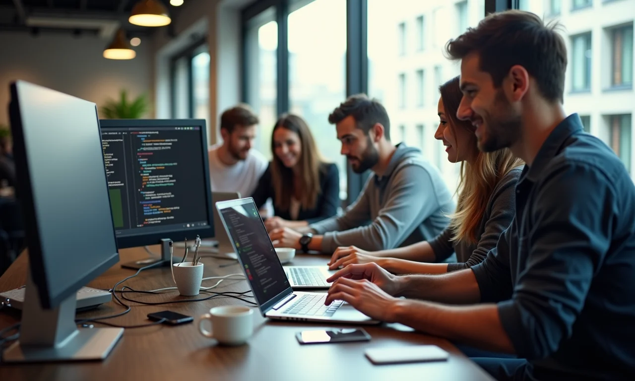 Desenvolvedores colaborando em um projeto com o npm.