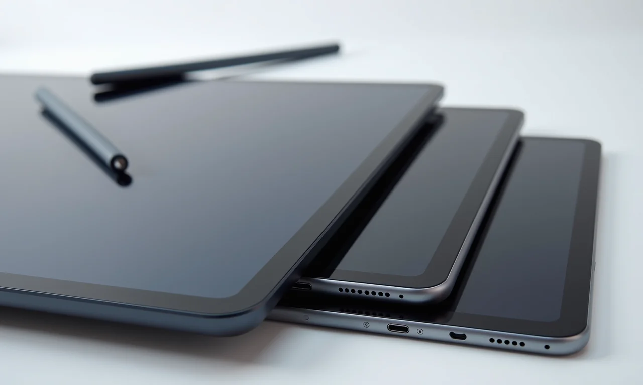 Diferentes modelos de iPad com caneta stylus.