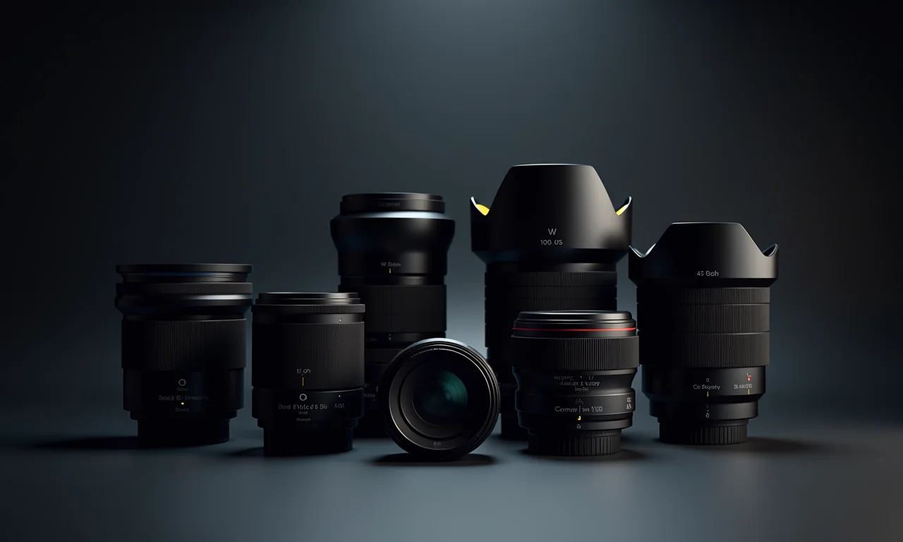 Diferentes tipos de lentes de câmeras e sensores utilizados na aquisição de imagens.