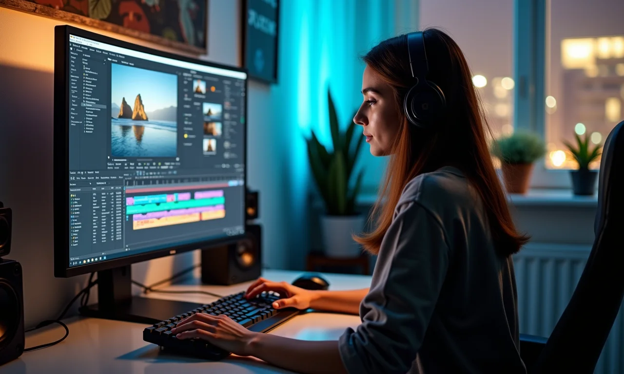 Editora de vídeo otimizando o fluxo de trabalho para edição de vídeos de parkour.