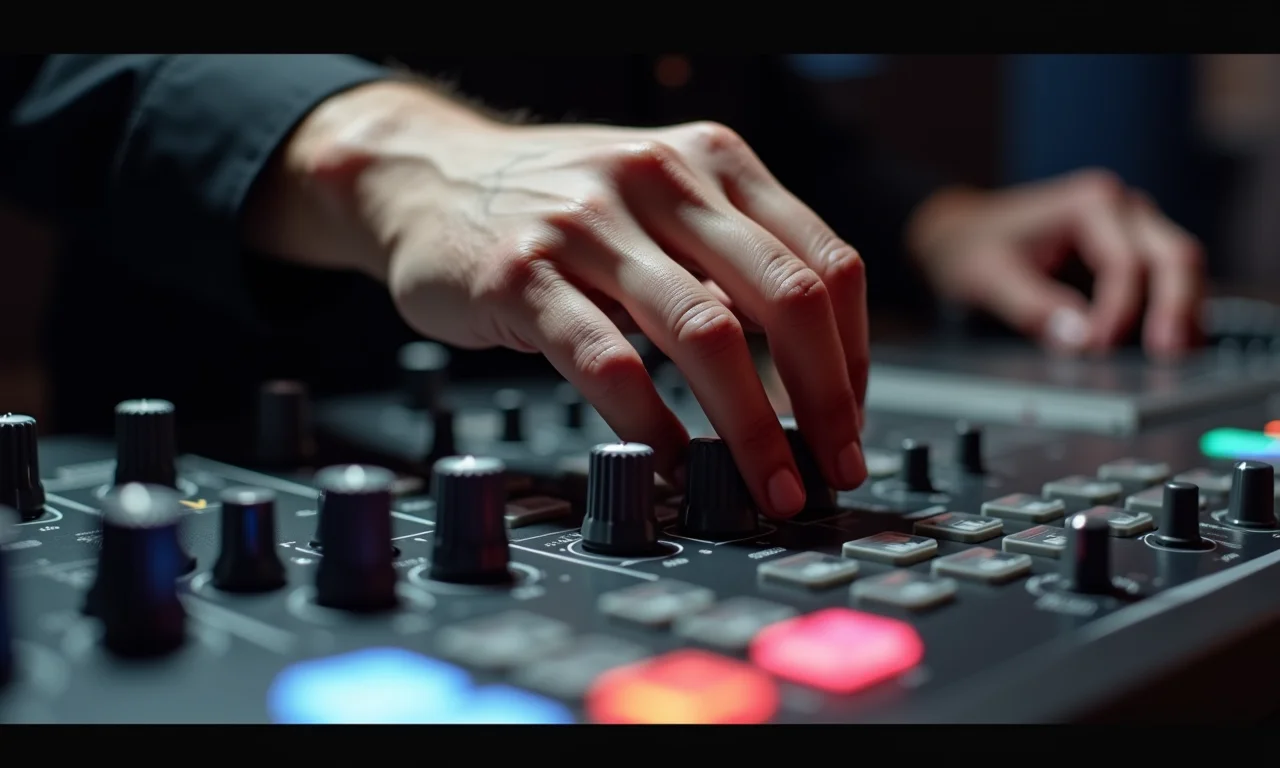 Engenheiro de áudio trabalhando em console de mixagem