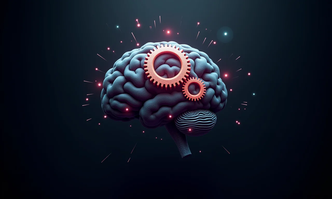 Engrenagens e cogs interconectados, representando desenvolvimento cognitivo.