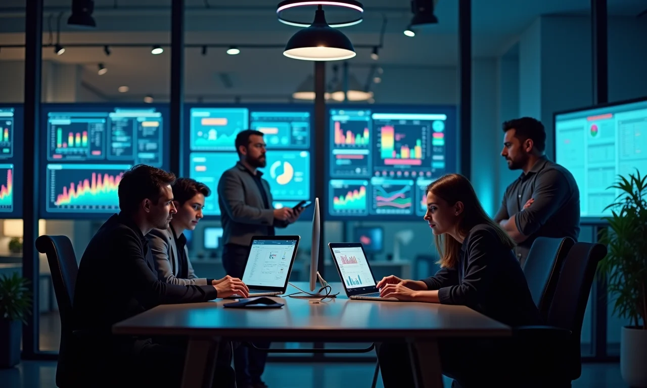 Equipe diversa colaborando em um escritório moderno