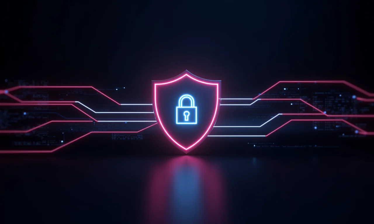 Escudo digital protegendo fluxos de dados, representando a segurança aprimorada dos Buildpacks.
