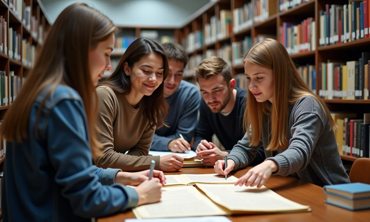 Estudantes usando scanner de mesa para digitalizar documentos históricos.
