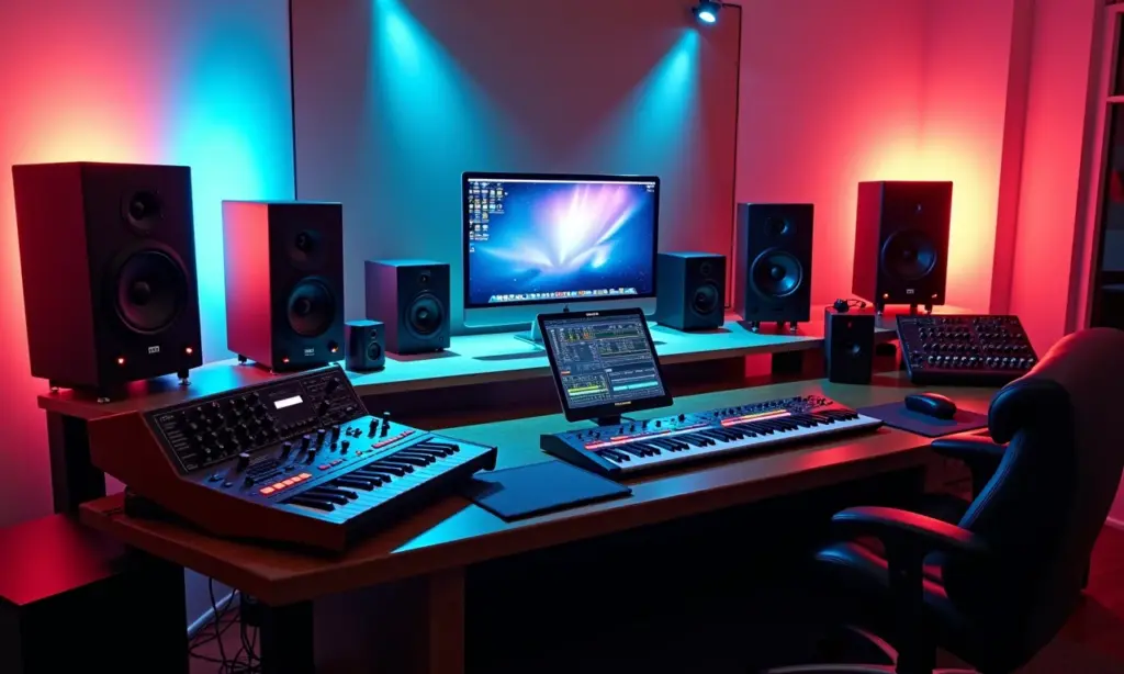 Estúdio de produção musical profissional com equipamentos de última geração