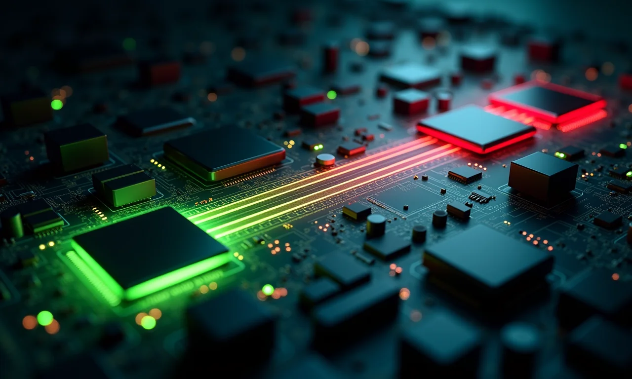 Fluxo de dados abstrato entre componentes de PC, representando compatibilidade e incompatibilidade.