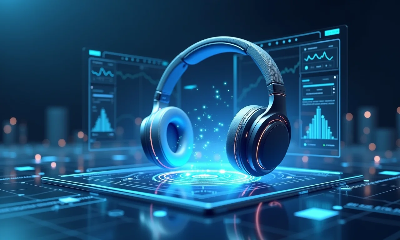 Fones de ouvido Bluetooth de última geração conectados a interface holográfica de PC