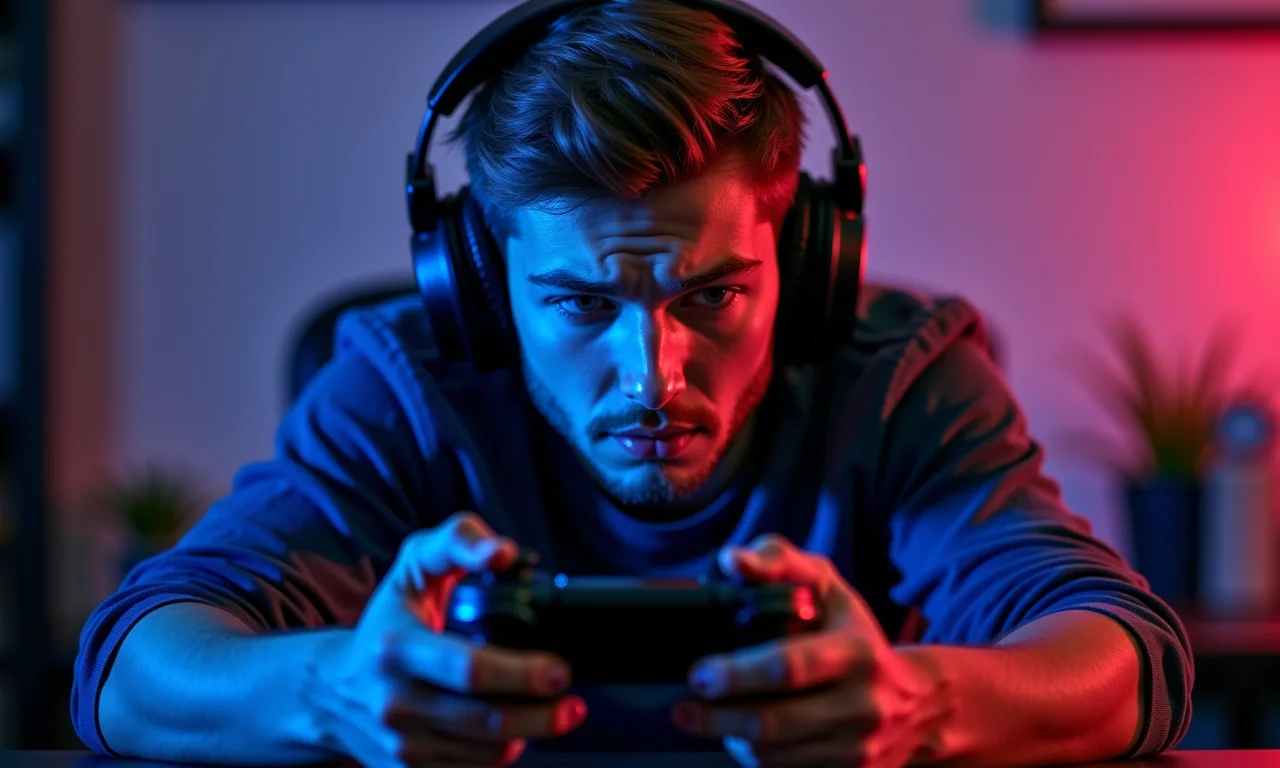 Gamer enfrentando lag durante jogo com controle Bluetooth