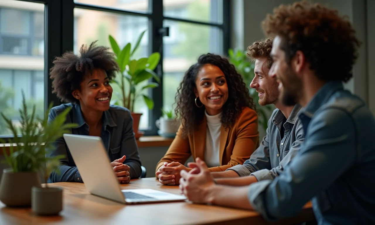 Grupo de pessoas discutindo sustentabilidade e consumo consciente de energia de PCs