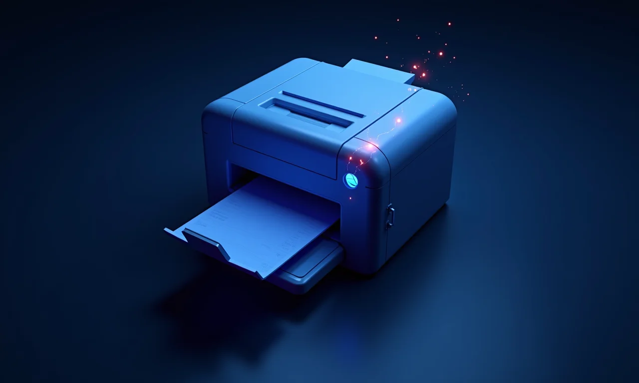 Ícone de impressora offline com efeito glitch.