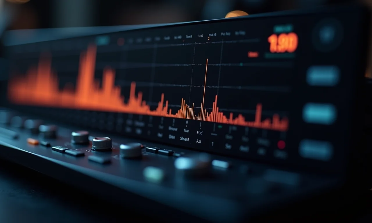 Instrumento de precisão analisando forma de onda de áudio.