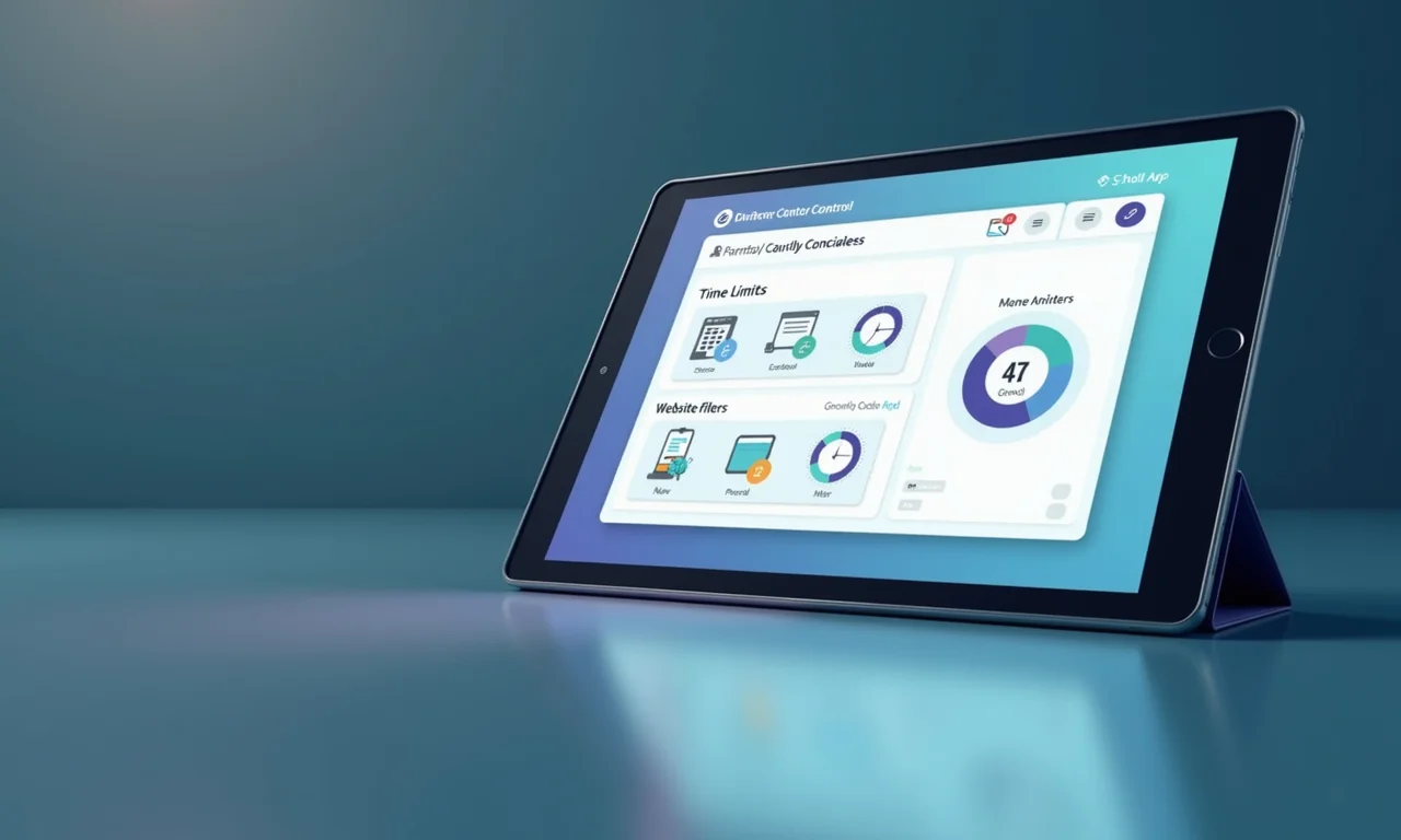 Interface de app de controle parental em tablet.