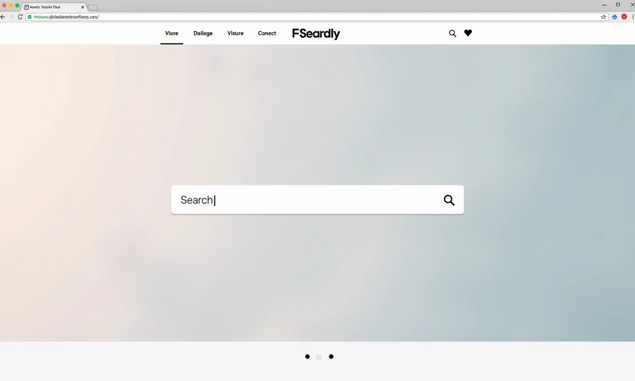 Interface de navegação de website limpa e intuitiva com barra de busca proeminente.