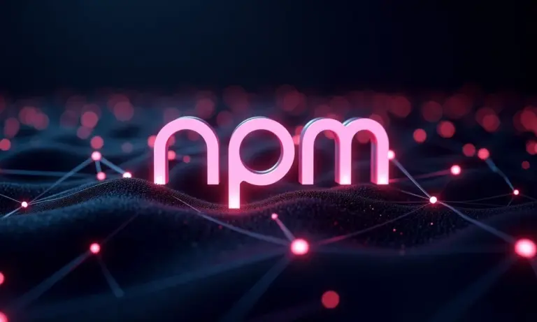 Logo do npm representando a conectividade entre desenvolvedores e pacotes.