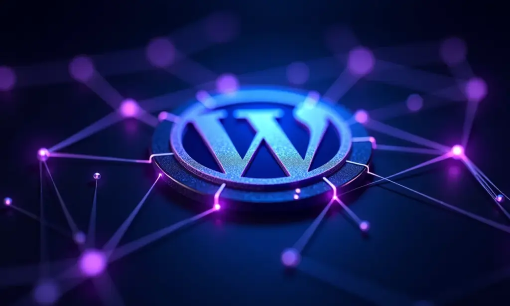 Logo do WordPress representado por conexões abstratas.