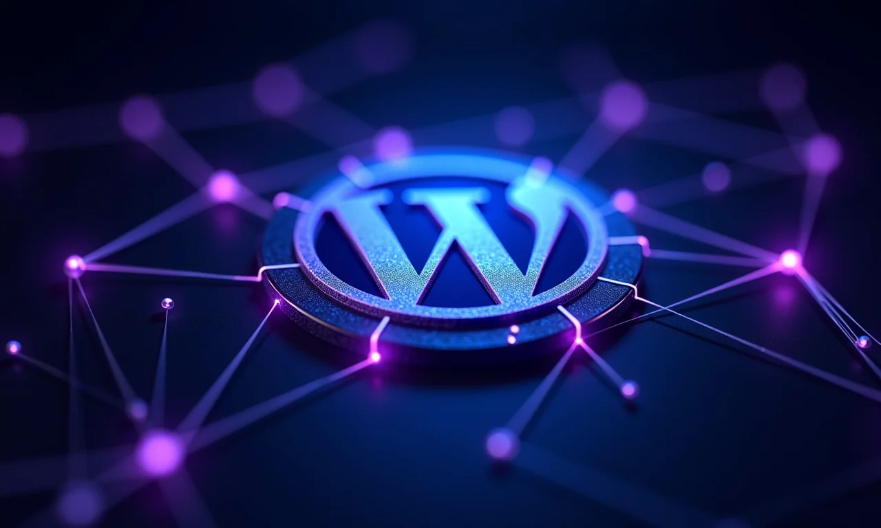 Logo do WordPress representado por conexões abstratas.