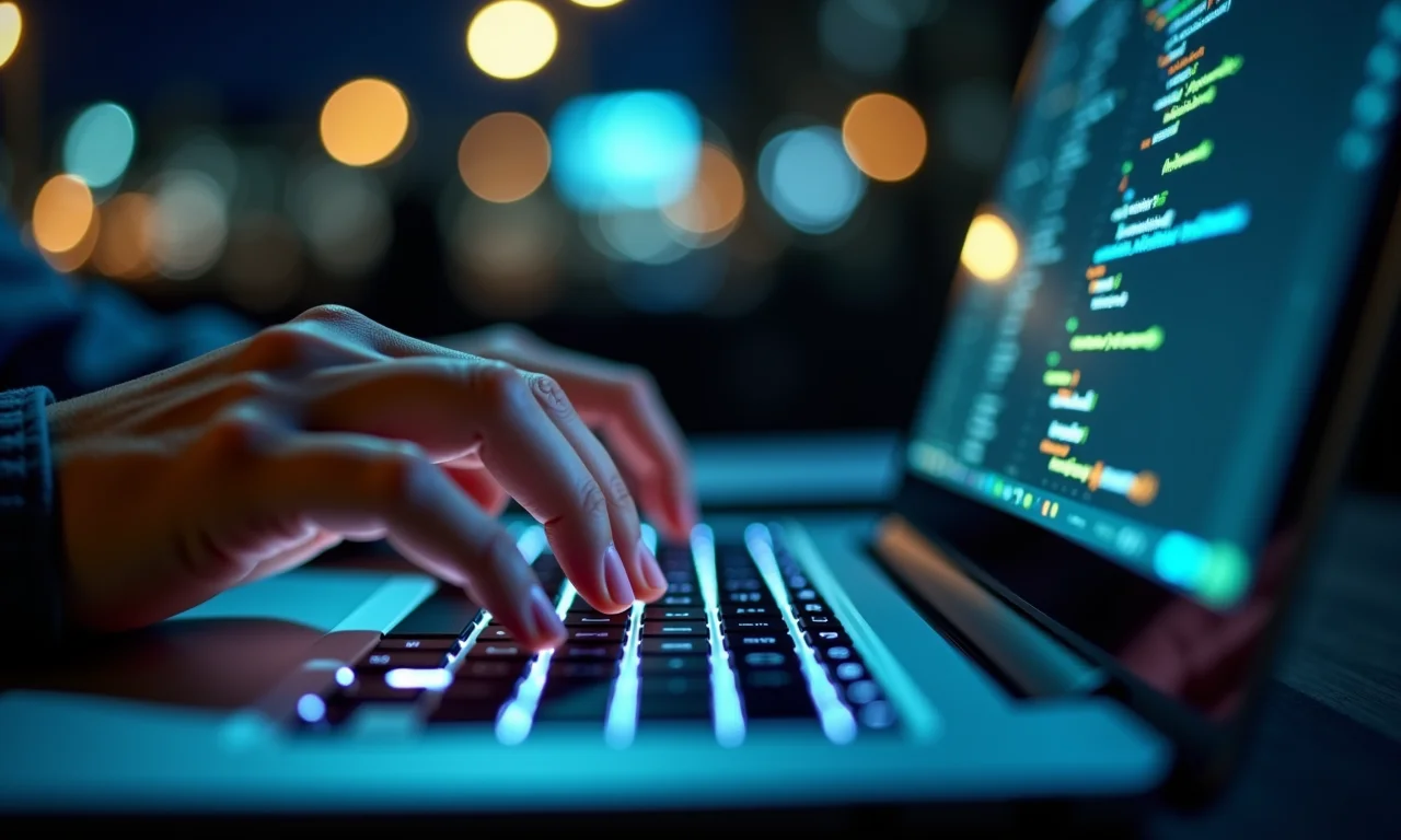 Mãos digitando código para projeto open source