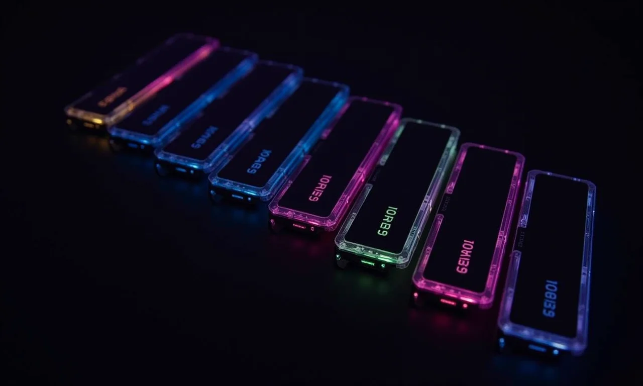 Módulos de memória RAM de alta velocidade com iluminação RGB.