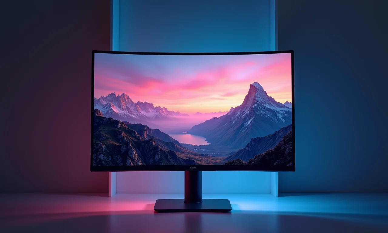 Monitor IPS exibindo paisagem digital detalhada