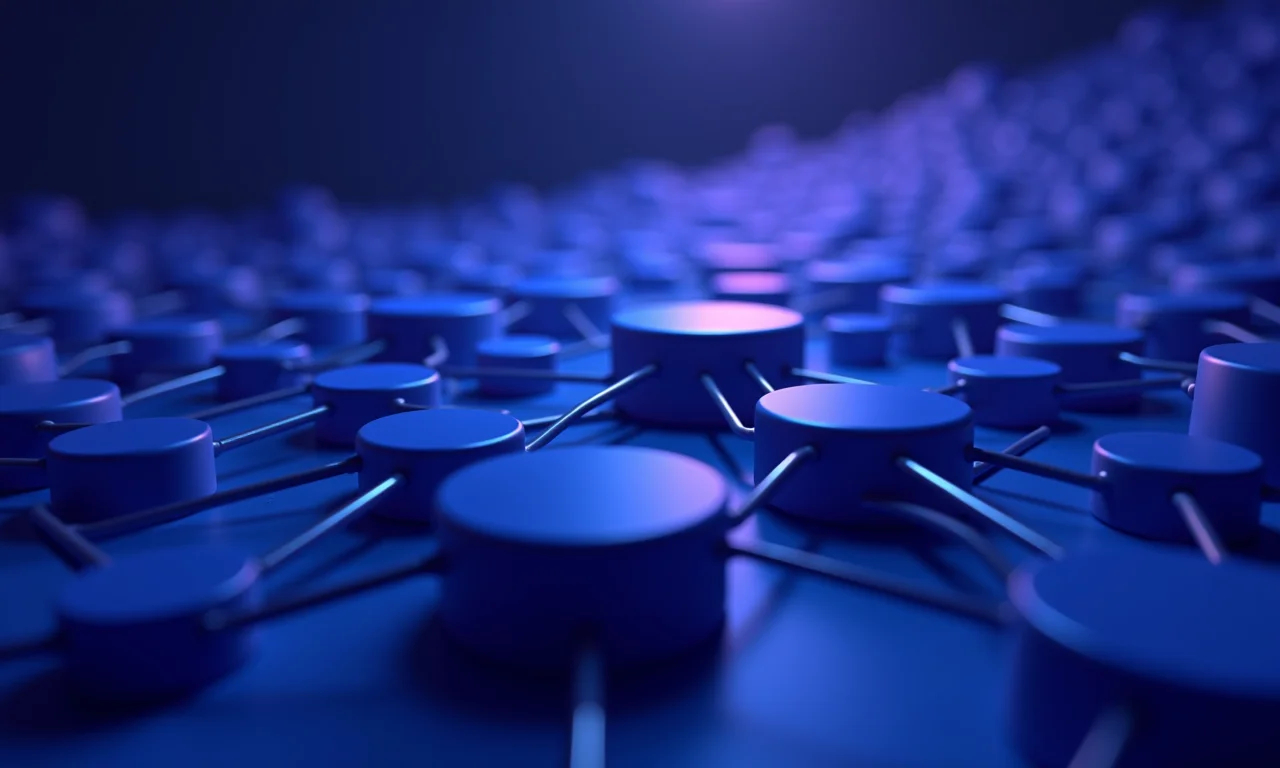 Objetos e classes interconectados em 3D representando a programação orientada a objetos em F#.