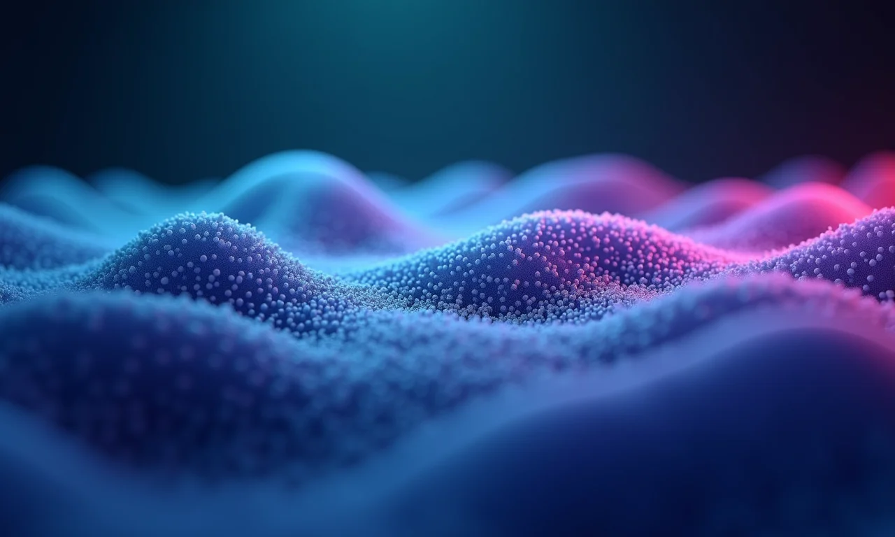 Ondas sonoras abstratas representando clareza e objetividade na audiodescrição.