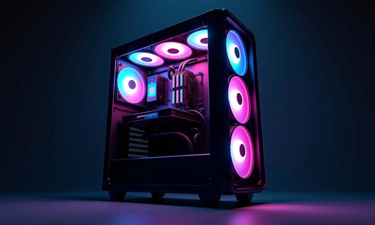 PC gamer de alta performance com water cooling e RGB.