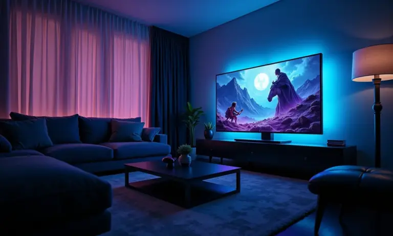 PC gamer de alta performance integrado à sala de estar moderna.