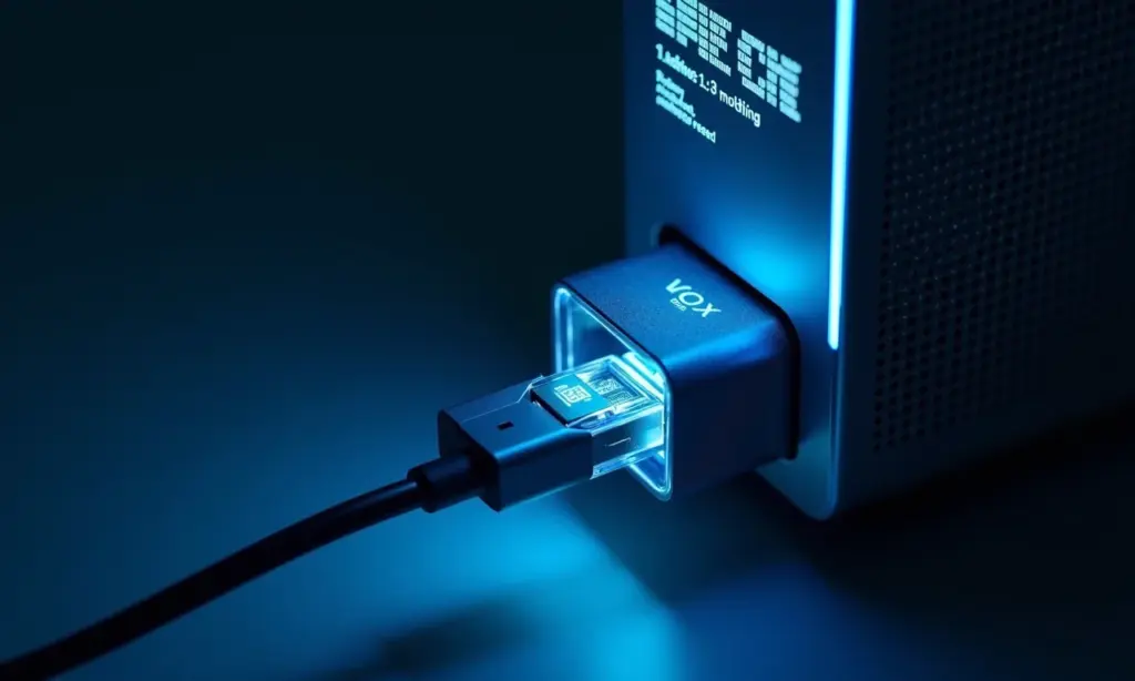 Pendrive moderno com falhas digitais conectado a um PC