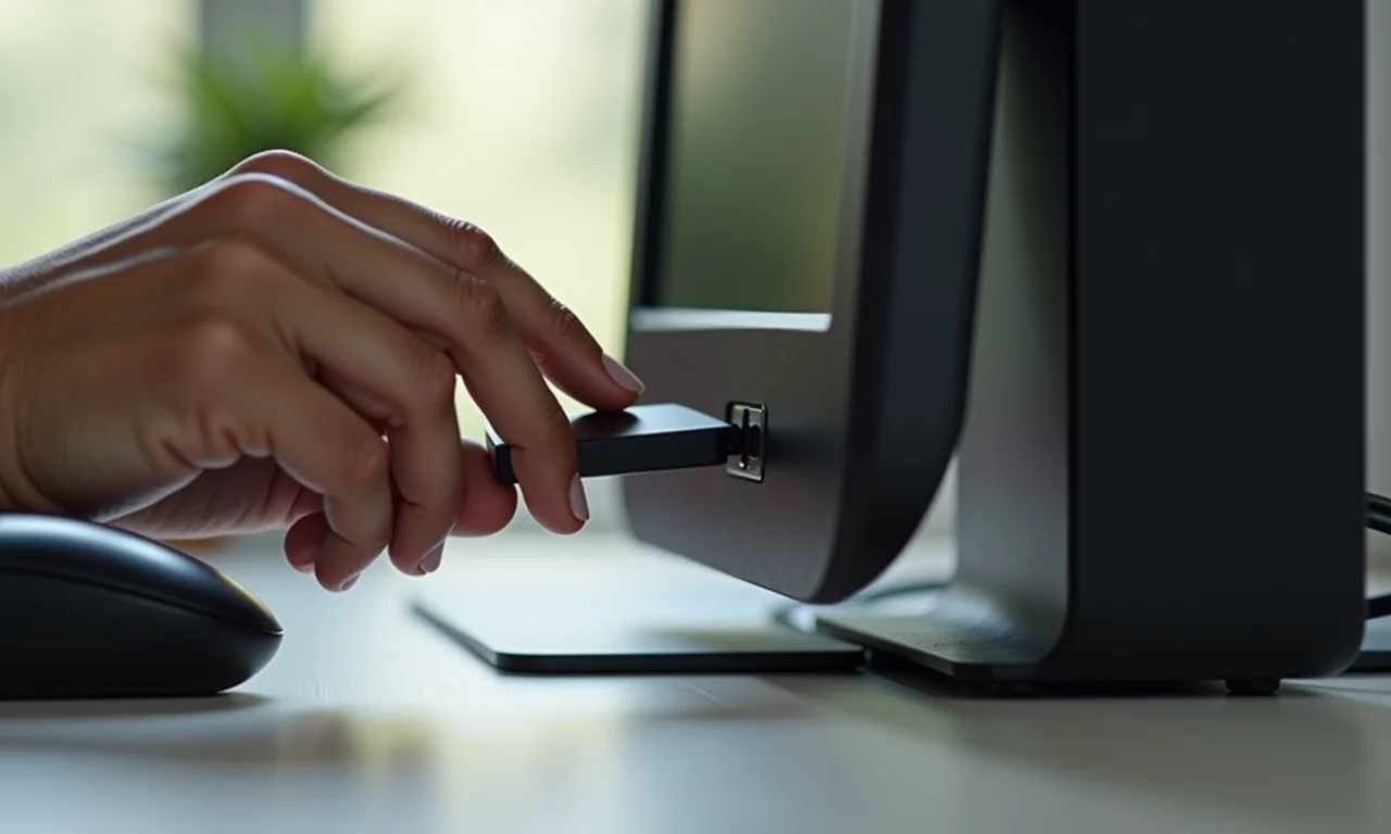 Pessoa conectando pendrive em PC desktop