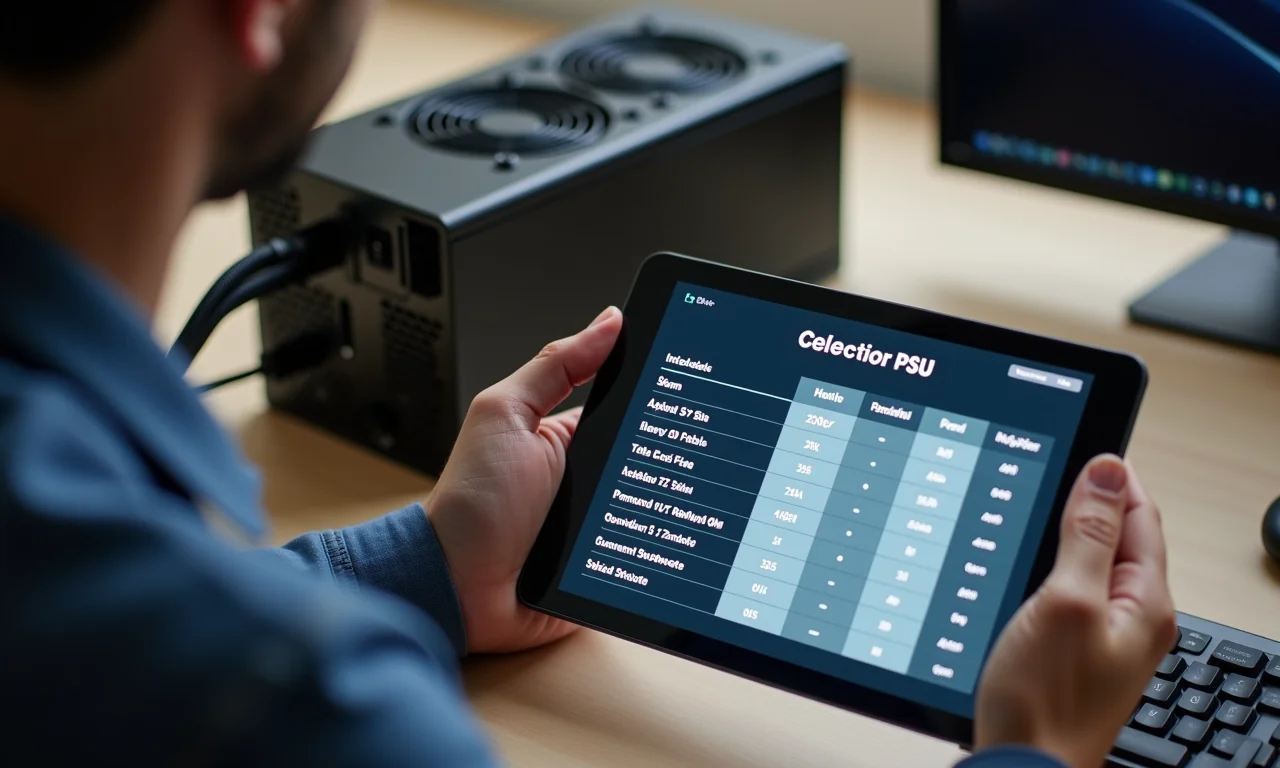 Pessoa escolhendo uma fonte de alimentação (PSU) para PC.