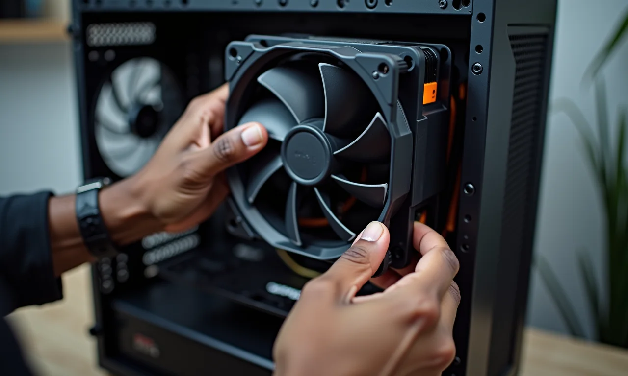 Pessoa instalando um sistema de resfriamento em um PC.