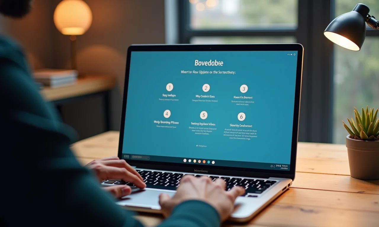 Pessoa seguindo um guia de atualização no laptop, representando o processo de migração para o Svelte 5.