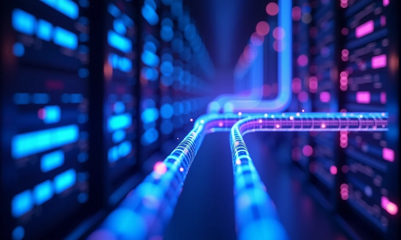 Pipelines de dados fluindo dentro de um servidor