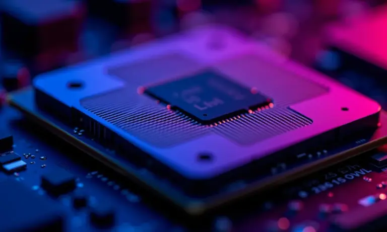 Processador de última geração com iluminação vaporwave.