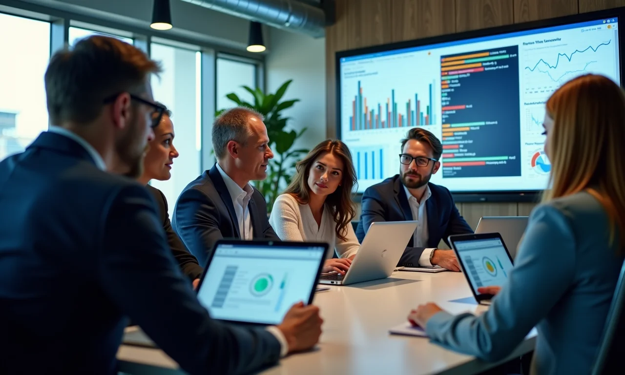 Profissionais usando pilhas de dados no trabalho.