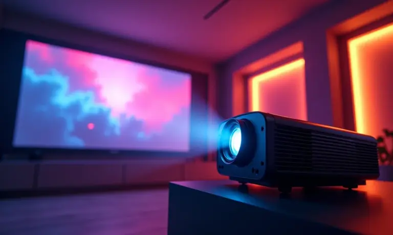 Projetor de última geração exibindo imagem em alta definição.