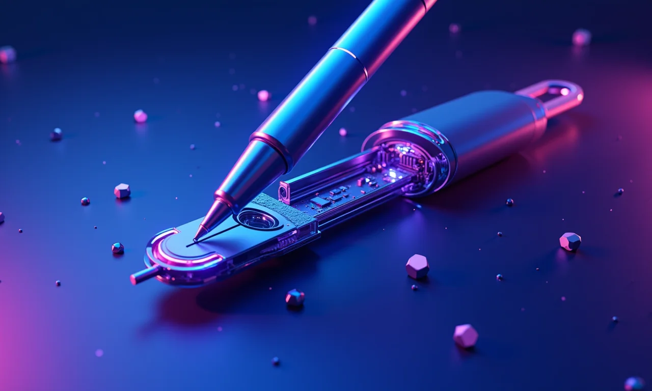 Representação abstrata de tecnologias emergentes em canetas stylus.