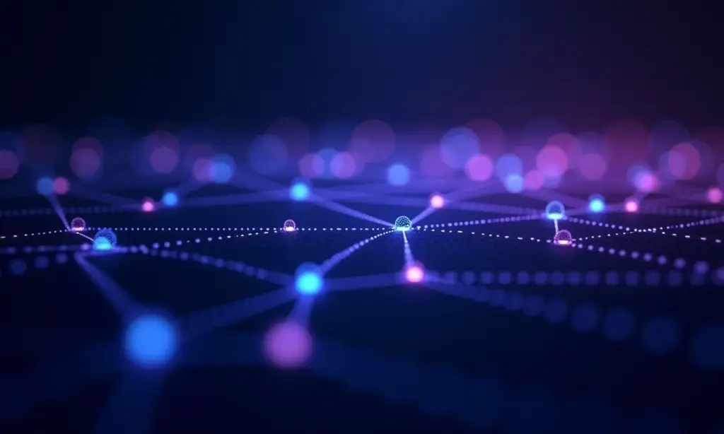 Representação abstrata de um computador lento, com nós digitais interconectados.