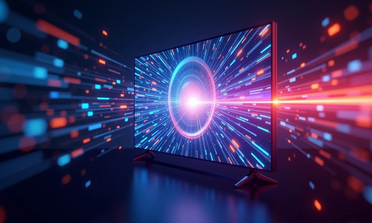 Representação abstrata do futuro da tecnologia de tela QD-OLED.