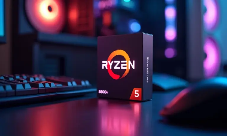 Ryzen 5 8600G em close-up, com iluminação RGB
