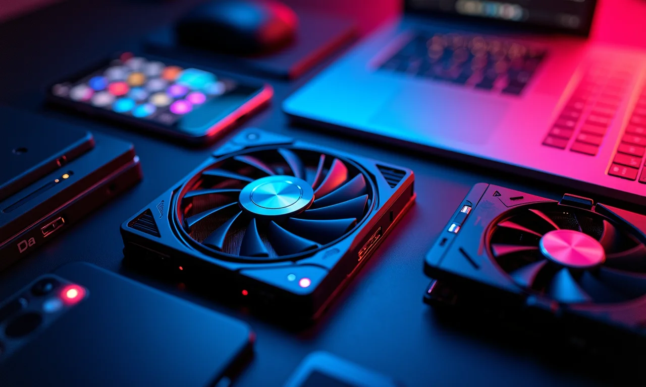 Variedade de hardwares recondicionados: laptops, smartphones e placas de vídeo.